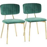 Bouton Dining Chair in Green Velvet & Gold Steel (Set of 2)